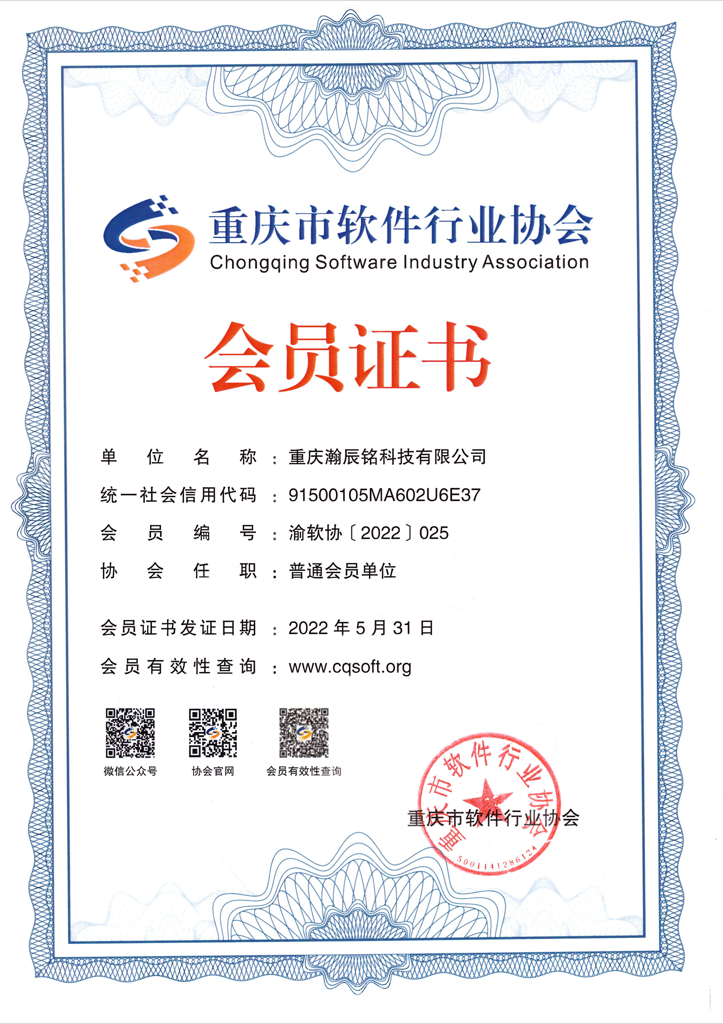 重庆市软件行业协会会员证书